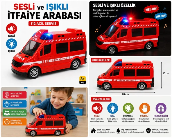 OYUNCAK SESLİ IŞIKLI İTFAAİYE ARABASI ürün görseli 1