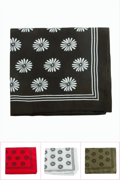 Çiçek Desenli Keten Bandana 50*50 ürün görseli 1