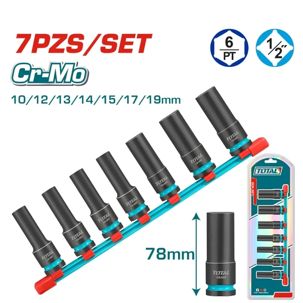TOTAL 7 PARÇA 1/2” ALTI KÖŞE DARBELİ DERİN LOKMA SETİ  THKISD12073L ürün görseli 1