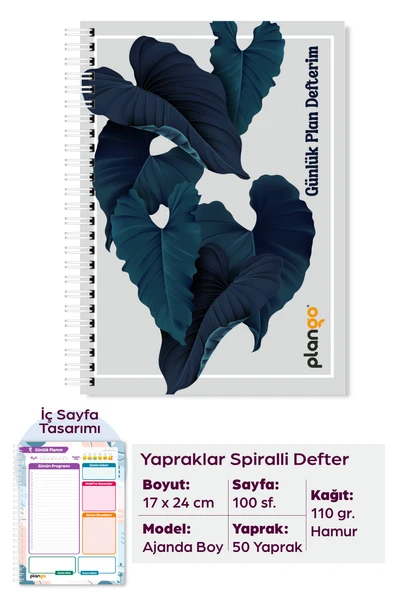 Yapraklar Spiralli Günlük Planlama Defteri - 100 Sayfa - 17x24 Planlayıcı Defter ürün görseli 1