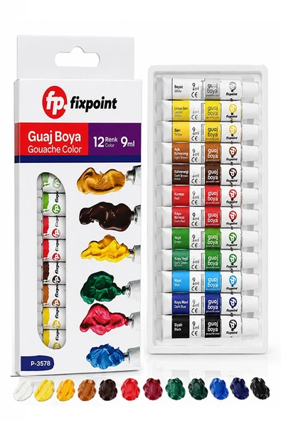 Guaj Boya 12 Renk 9 ml 1 Paket Fixpoint Guaj Boya Seti 12 li Ahşap Tuval Taş Ağaç Boyamalar İçin İdea Boyama Seti ürün görseli 1
