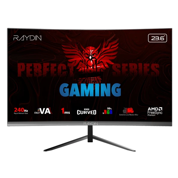 RAYDIN MM24RFA-240HZ, 23.6", 1ms, 240Hz, Full HD, HDMI, DP, Hoparlör, VA LED, R1650 Curved, Frameless, FreeSync Gaming Monitör ürün görseli 1