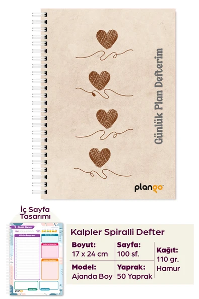 Kalplerin Dansı Spiralli Günlük Planlama Defteri - 100 Sayfa - 17x24 Planlayıcı Defter ürün görseli 1