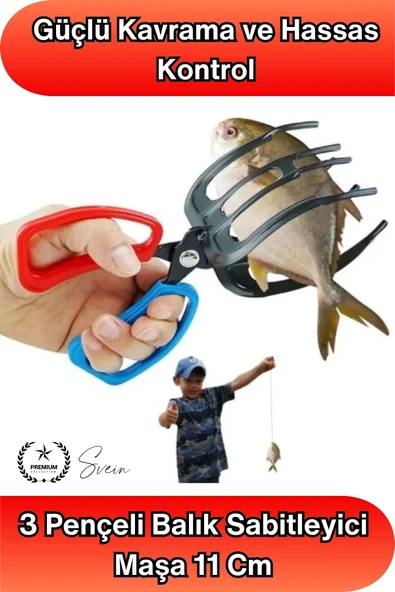#BalıkTutucu 3 Pençeli Balık Sabitleyici Maşa 11 Cm Tetikli Kanca Sökücü Gripper Kaymaz Saplı Paslanmaz Metal Balık Tutu ürün görseli 1