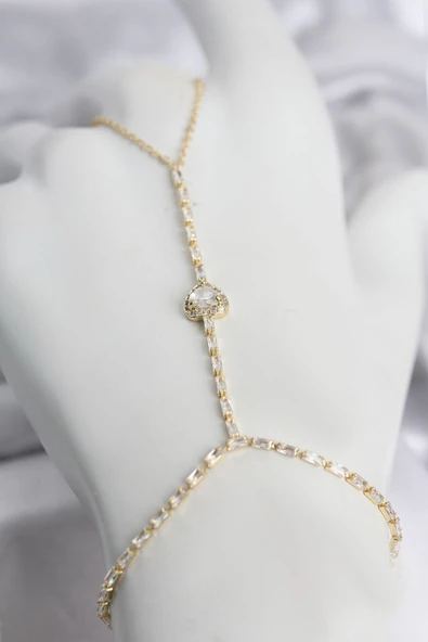 Gold Renk Pirinç Zirkon Taşlı Kalp Model Şahmeran ürün görseli 1