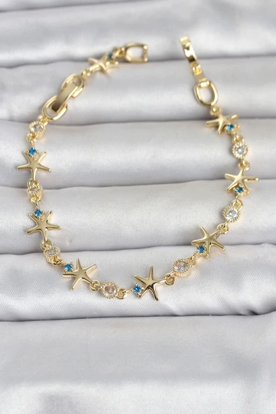 Pirinç Gold Renk Sıralı Deniz Yıldızı Model Kadın Bileklik ürün görseli 1