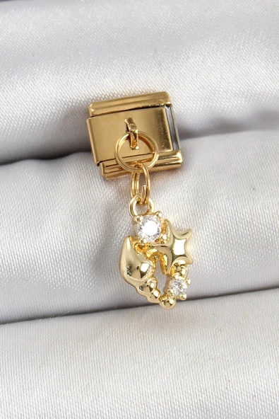 316L Çelik Sallantılı Zirkon Taşlı Deniz Kabuğu Ve Yıldız Model Gold Renk Nomination Charm ürün görseli 1