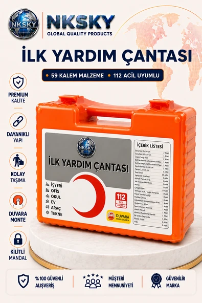 NKSKY Premium İlk Yardım Çantası Duvara Monte Ecza Dolabı İş Yeri Ofis Araç Ev İçin İlk Yardım Seti ürün görseli 1