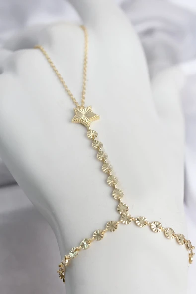 Gold Renk Pirinç Lazerli Yıldız Model Zirkon Taşlı Şahmeran ürün görseli 1