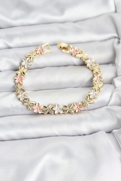Lotus Model Pirinç Gold ve Pembe Renk Kadın Bileklik ürün görseli 1