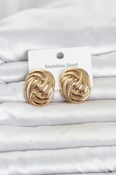 316L Çelik Gold Renk Motif Desen Model Kadın Küpe ürün görseli 1