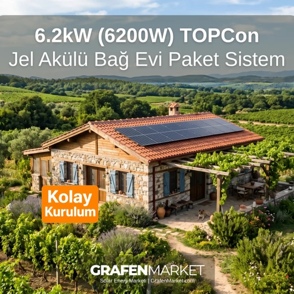6.2 kW (6200W) TOPCon Bağ Evi Hazır Solar Sistem - Jel Akülü | Kolay Kurulum ürün görseli 1