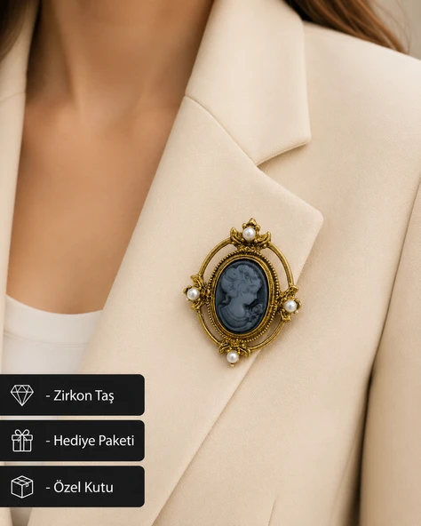 İnci Detaylı Vintage Cameo Kadın Broşu – Klasik Zarafetin Altın Dokunuşu ürün görseli 1