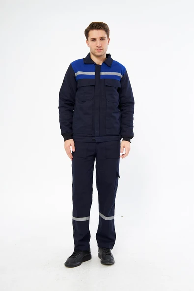 İş Takımı 7/7 Gabardin Kapitoneli Reflektörlü %100 Pamuk Sax Mavi Robalı ürün görseli 1
