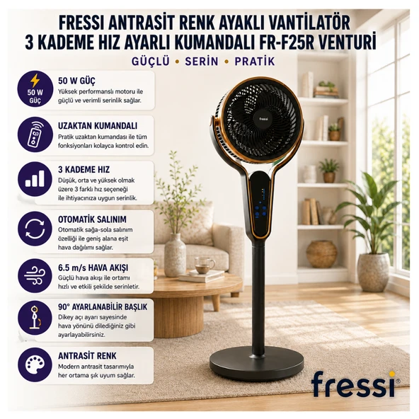 Fressi Ayaklı Vantilatör 3 Kademe Hız Ayarlı Kumandalı Fr-F25R Venturi ürün görseli 1