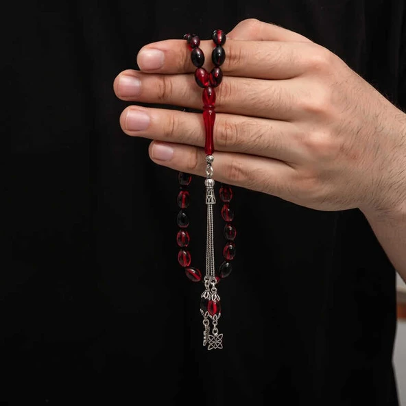 Gümüş Püskül Sıkma Kehribar Tesbih ürün görseli 1
