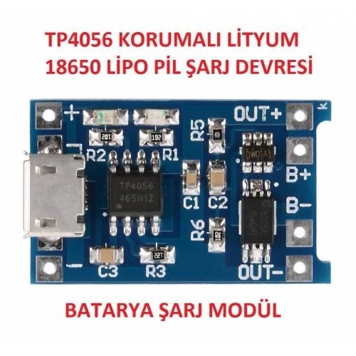 TP4056 Korumalı Lityum Pil Şarj Devresi Micro Usb 18650 - Resim 3