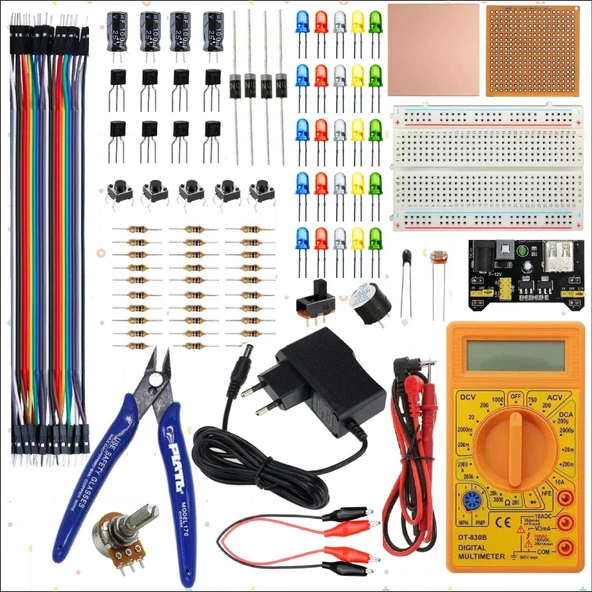 Breaboard Temel Elektronik Eğitim Full Set DT830D Multimetre Yankeski ürün görseli 1