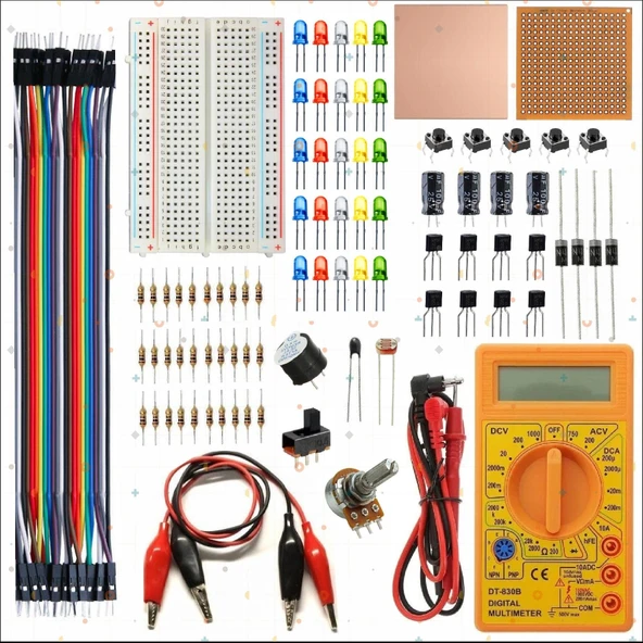 BREADBOARD TEMEL ELEKTRONİK EĞİTİM SETİ + DT830D MULTİMETRE ürün görseli 1