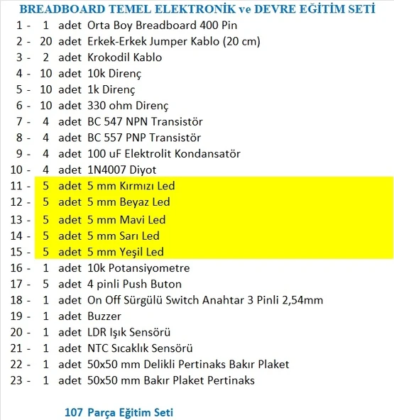 BREADBOARD TEMEL ELEKTRONİK ve DEVRE EĞİTİM SETİ - Resim 2