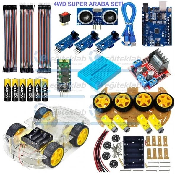 4WD ÇİZGİ İZLEYEN BLUETOOTH (TELEFON) KONTROLLÜ ARAÇ KİTİ (DEMONTE) ürün görseli 1
