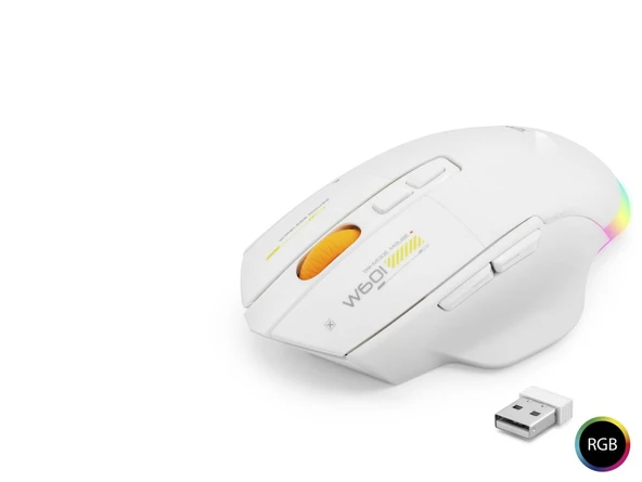 Dual Mode Kablosuz Gaming Mouse 12800 Dpi 7 Tuş Makro 1000Hz Rgb - Beyaz W601W ürün görseli 1