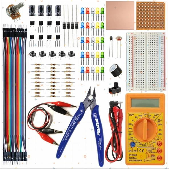 BREADBOARD TEMEL ELEKTRONİK SETİ +DT830D MULTİMETRE + YANKESKİ ürün görseli 1