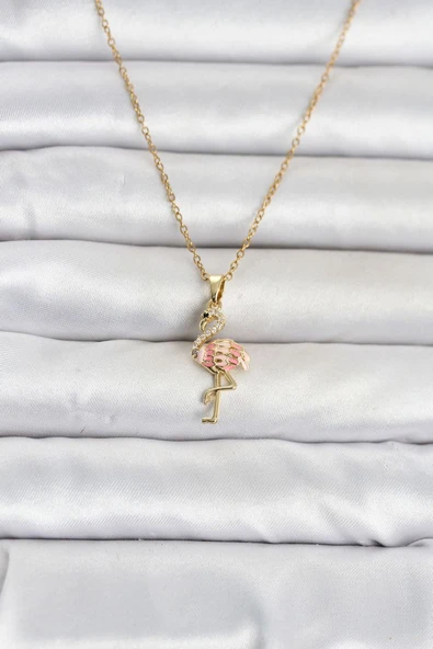 316L Çelik Zincir Gold Renk Flamingo Model Kadın Kolye TJ-BKO11106 ürün görseli 1