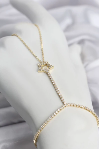 Gold Renk Pirinç Zirkon Taşlı Yıldız Model Şahmeran TJ-SN775 ürün görseli 1