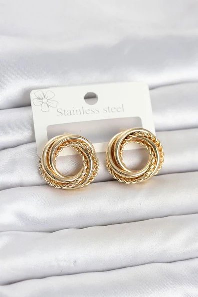 316L Çelik Gold Renk Halka Model Asorti Kadın Küpe TJ-BKP11859 ürün görseli 1