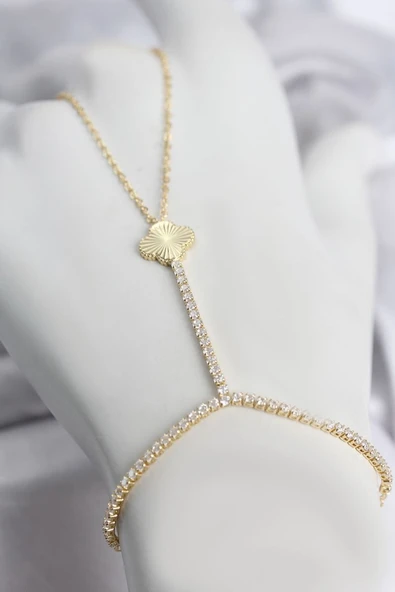 Gold Renk Pirinç Lazerli Yonca Model Zirkon Taşlı Şahmeran TJ-SN777 ürün görseli 1