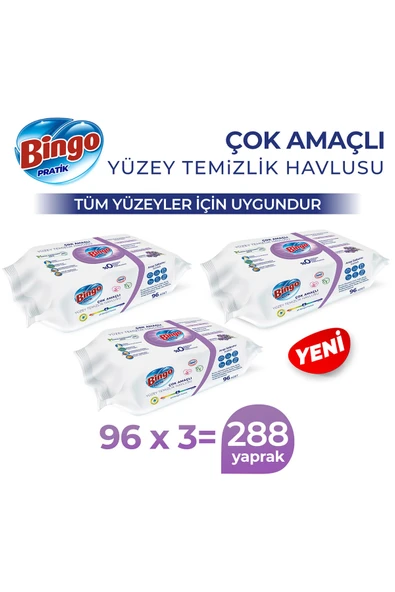 Pratik Yüzey Temizlik Havlusu Arap Sabunu Katkılı Lavanta 96x3 (288 Yaprak) ürün görseli 1