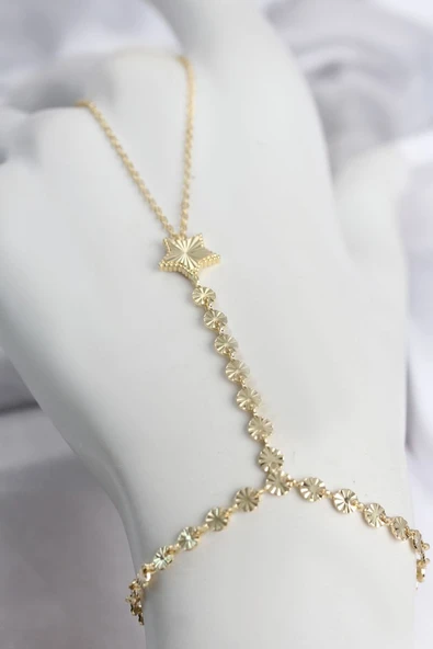 Gold Renk Pirinç Lazerli Yıldız Model Zirkon Taşlı Şahmeran TJ-SN785 ürün görseli 1