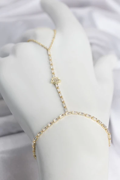 Gold Renk Pirinç Zirkon Taşlı Yıldız Model Şahmeran TJ-SN789 ürün görseli 1