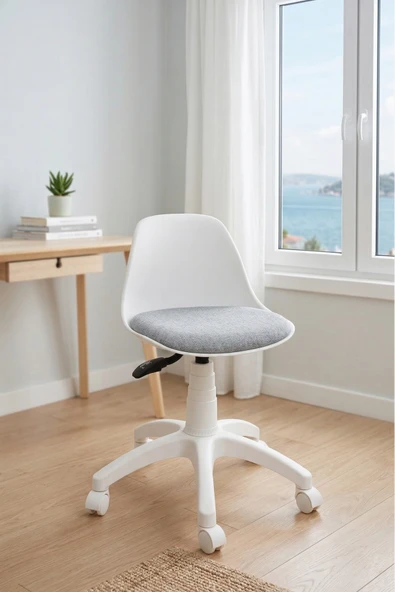 AULE Beyaz Çocuk Çalışma Sandalyesi - Makyaj Masası Sandalyesi, Ders Koltuğu, Ofis Taburesi - 100 kg Kap. ürün görseli 1