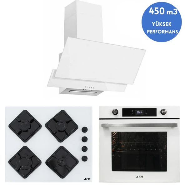 Alveus AFM Serisi CAT1 Turbolu Cam Dijital  Beyaz  3'lü Ankastre Set ( FM7701 + FM2201 + FM3301W ) ürün görseli 1