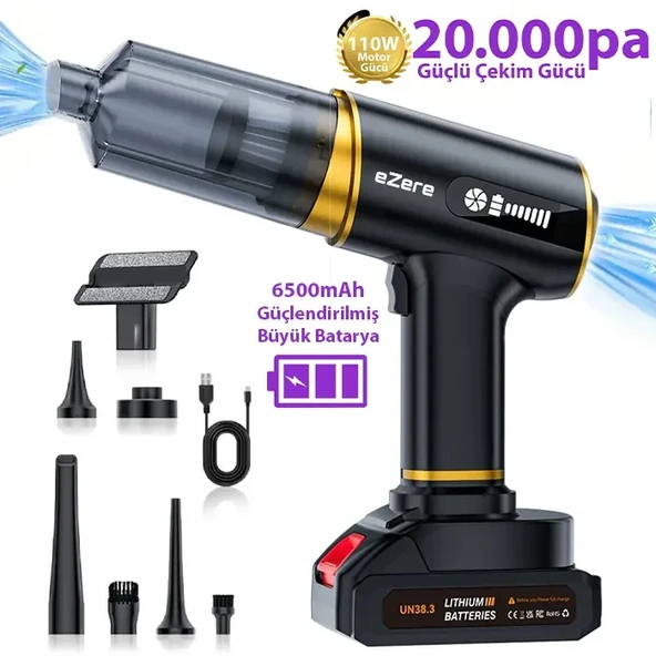 Nevamel® EZERE ST-6609C 20000pa Güçlü Dijital Göstergeli Vakumlu Kablosuz Üflemeli Araç Süpürgesi-(5775) ürün görseli 1