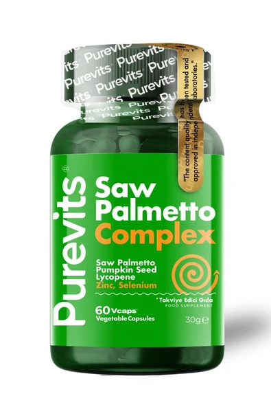 Purevits Saw Palmetto Complex-cüce Palmiye-çinko-kabak Çekirdeği Ekstraktı-likopen-selenyum 60 Adet Veg Cap ürün görseli 1