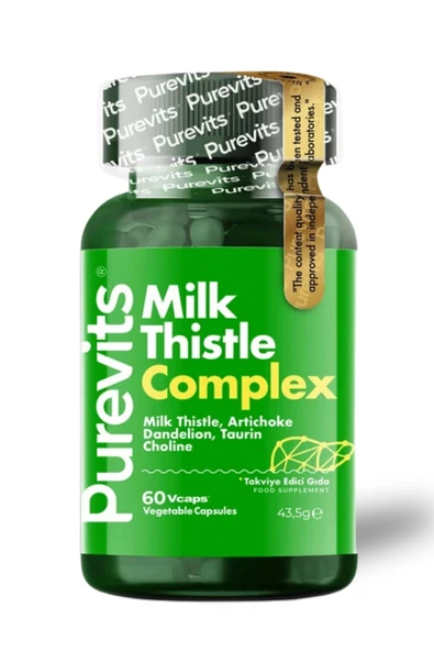 Purevits Milk Thistle Complex Deve Dikeni Enginar Ekstraktı Karahindiba Taurin Kolin 60 Adet Vegan Kapsül ürün görseli 1