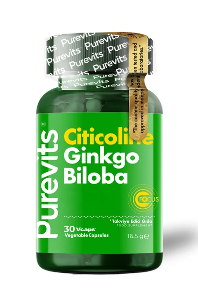 Purevits Ginkgo Biloba Citicoline + Focus - 30 Vegan Kapsül ürün görseli 1