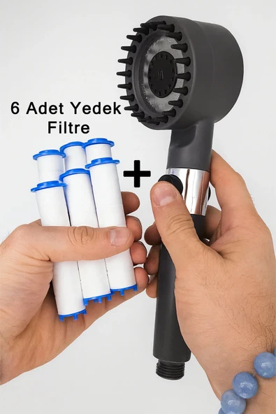 Masajlı Filtreli Duş Başlığı 6 Adet Yedek Filtre  Aç-Kapa Su Tasarruflu Kireç ve Tortu Önleyici ürün görseli 1