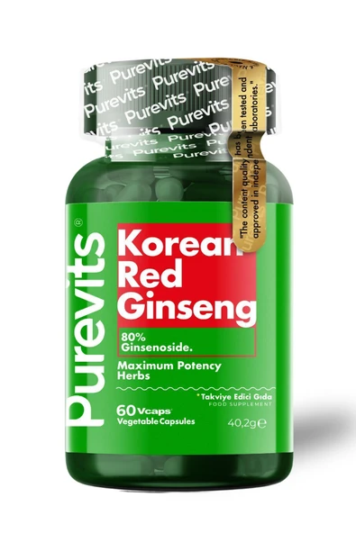 Purevits Kırmızı Kore Ginseng- Korean Red Ginseng 500 Mg – 60 Vegan Kapsül ürün görseli 1