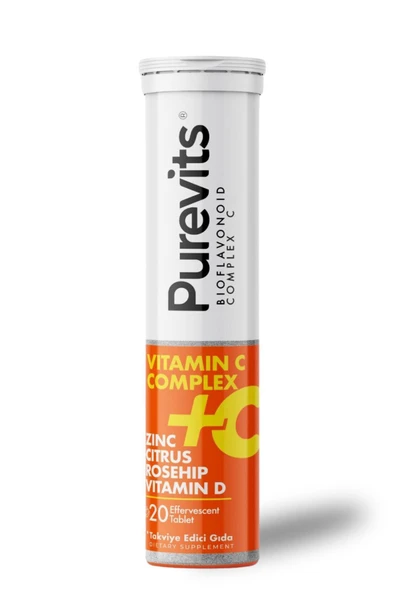 Purevits Vitamin C 1000 mg – Çinko – Vitamin D – Citrus - Rosehip - 20 Effervesan Tablet ürün görseli 1