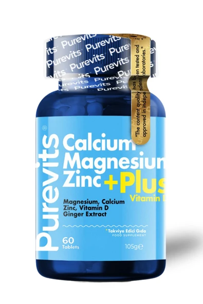 Purevits Kalsiyum – Magnezyum- Çinko- Vitamin D Plus - 60 Adet Tablet ürün görseli 1