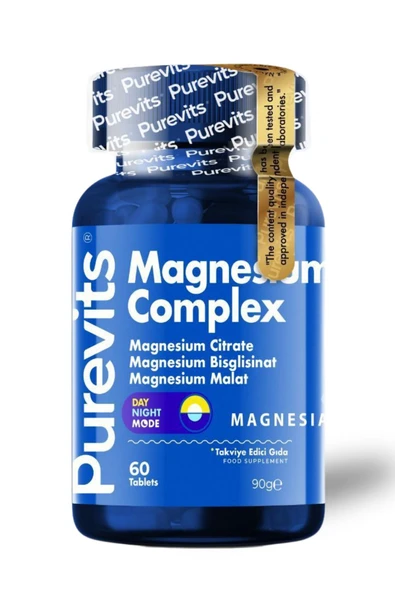 Purevits Magnezyum Complex - Sitrat - Bisglisinat – Malat 200 mg – 60 Tablet ürün görseli 1