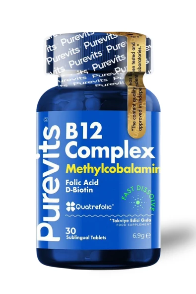 Purevits Vitamin B12 Complex - Folic Acid – Biotin – 30 Adet Dilaltı Tablet ürün görseli 1
