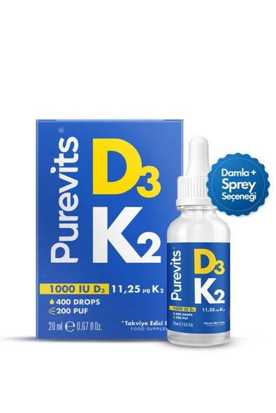 Purevits D3K2 Sprey 20 ml (D3 Kolekalsiferol + K2 Menakinon) ürün görseli 1