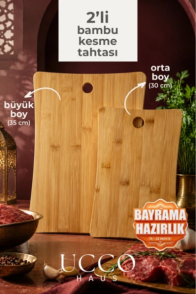 UCCO 2 Adet Bambu Kesme Sunum Tahtası 35-30 cm – Sağlıklı Dayanıklı Sunumluk Şarküteri ürün görseli 1