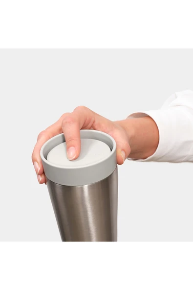 Brabantia MAKE & TAKE LIGHT GREY PASLANMAZ ÇELİK TERMOS BARDAK 200ML - Resim 3