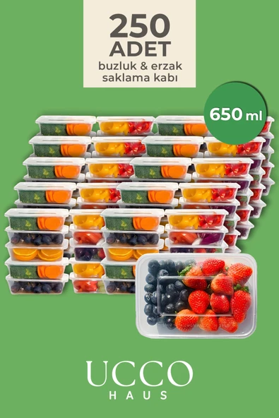 UCCO 250 ADET 650 ml Ekonomik Buzdolabı Dondurucu Erzak Sızdırmaz Saklama Kabı Seti Buzluk Organizer ürün görseli 1